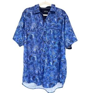 Public Record Shirt‎ Mens 3XL Blue Floral Butterfly Short Sleeve Button Up